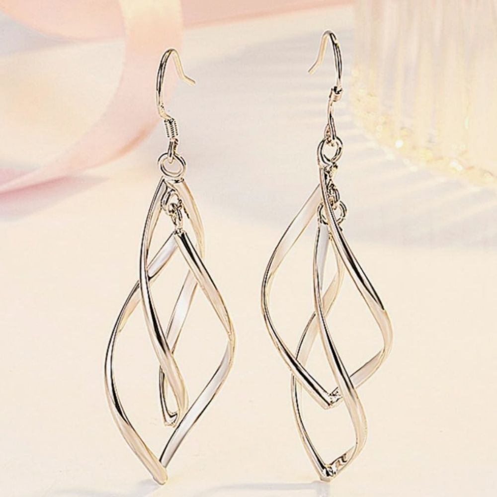 925 Sterling Silver Double Twist Dangle Drop Earrings NWT